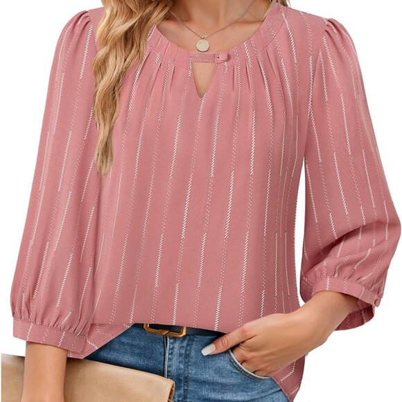 Tops - Women's Pink Stripe X-large Polyester V-neck